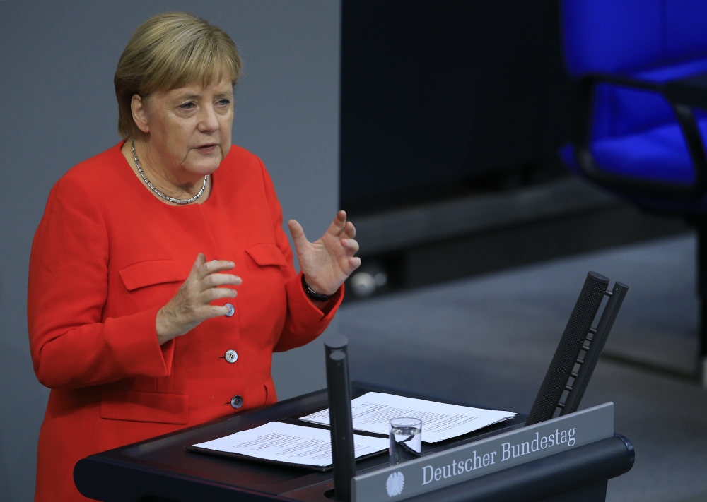 German Chancellor Angela Merkel makes a speech during a session for budget discussions at German Federal Parliament (Bundestag) in Berlin, Germany on September 12, 2018. Abdülhamid Ho?ba? - Anadolu