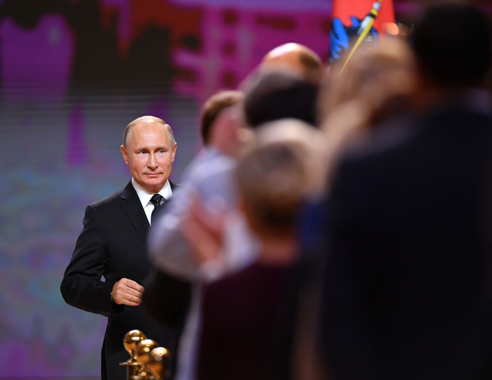 Russian President Vladimir Putin attend the Mayor's inauguration ceremony in Moscow on Setember 18, 2018. / AFP / SPUTNIK / Alexey FILIPPOV