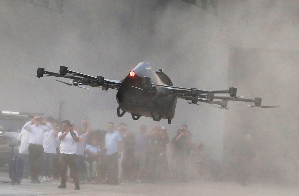 Filipino inventor Kyxz Mendiola tests his flying car during its launch in the province of Batangas, Philippines, September 23, 2018. Reuters/Eloisa Lopez