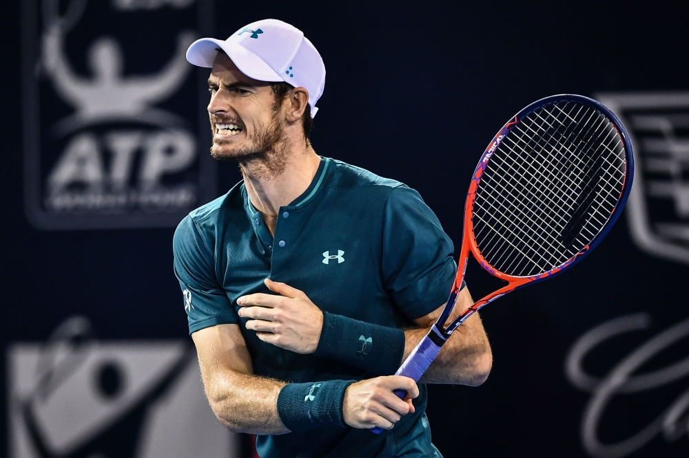 Andy Murray of Britain reacts during his men's singles match against Fernando Verdasco of Spain at the ATP Shenzhen Open tennis tournament in Shenzhen, in south China's Guangdong province on September 28, 2018. China OUT / AFP / 