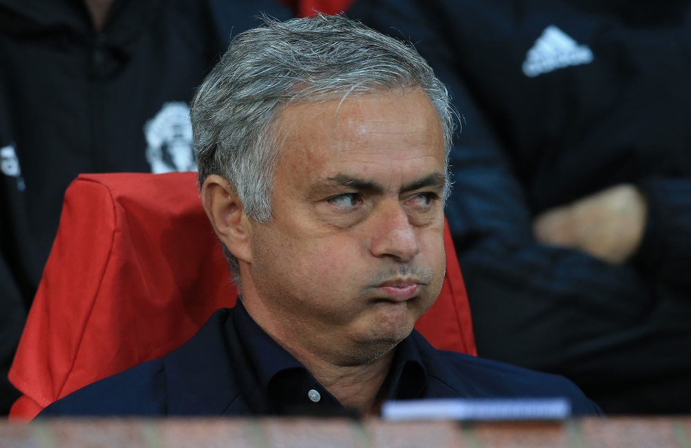  Manchester United's Portuguese manager Jose Mourinho reacts ahead of the Champions League group H football match between Manchester United and Valencia at Old Trafford in Manchester, north west England, on October 2, 2018. / AFP / Lindsey PARNABY