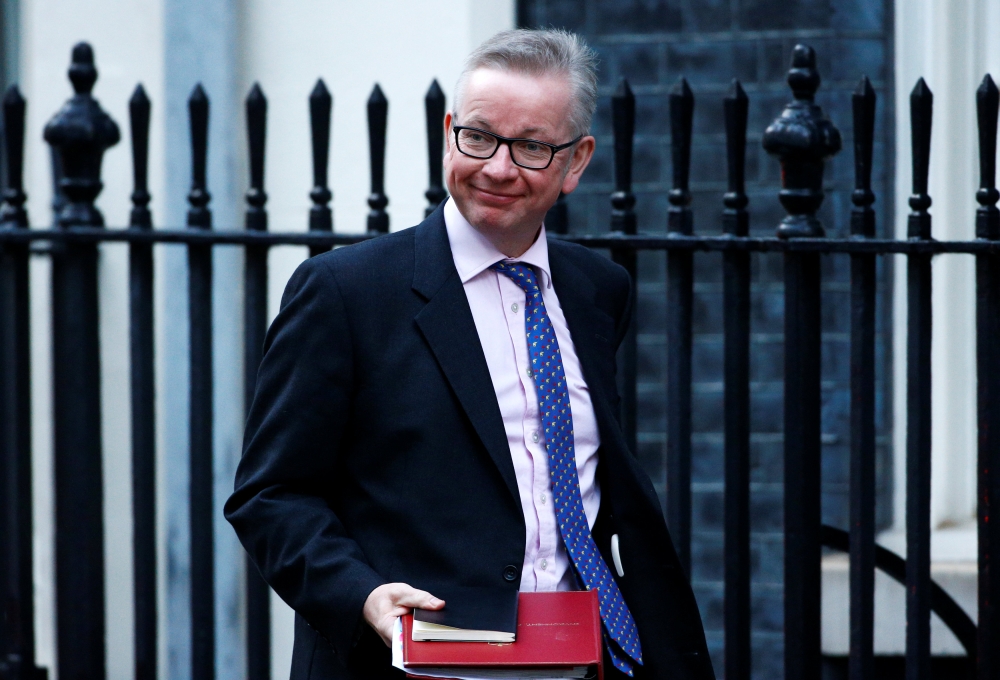 Britain's Secretary of State for Environment, Food and Rural Affairs Michael Gove arrives at 10 Downing Street, London, Britain, November 12, 2018. Reuters/Henry Nicholls
