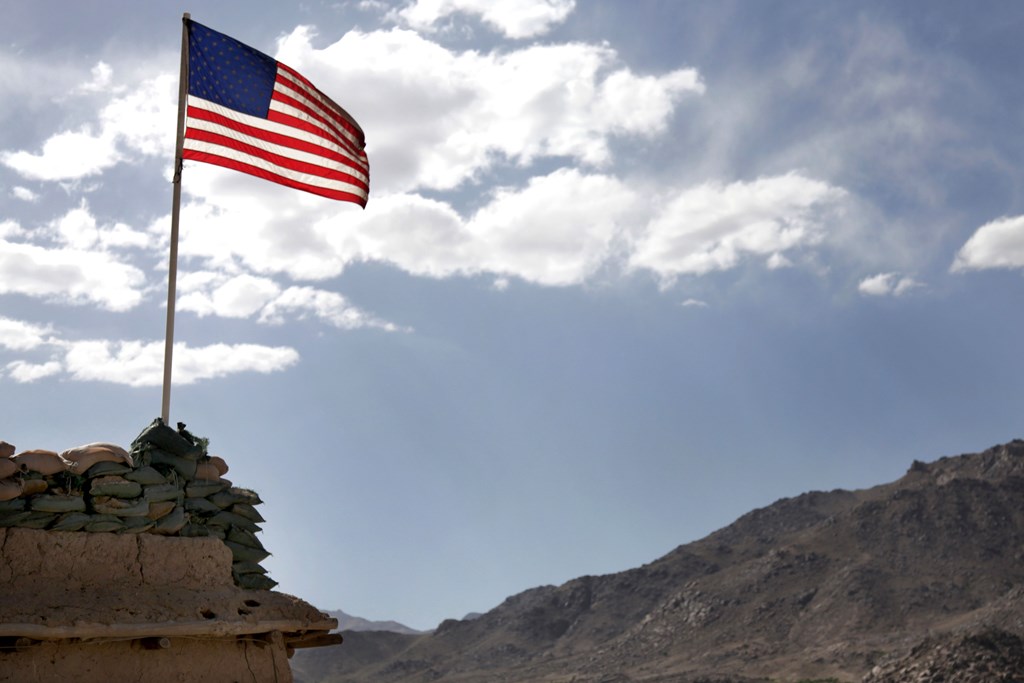 The American flag sways in the wind at Forward Operating base Baylough in Afghanistan’s Zabul province, June 6, 2010. U.S. Army photo by Spc. Eric Cabral  
