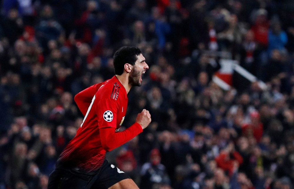 Manchester United's Marouane Fellaini celebrates scoring their first goal REUTERS/Phil Noble TPX IMAGES OF THE DAY