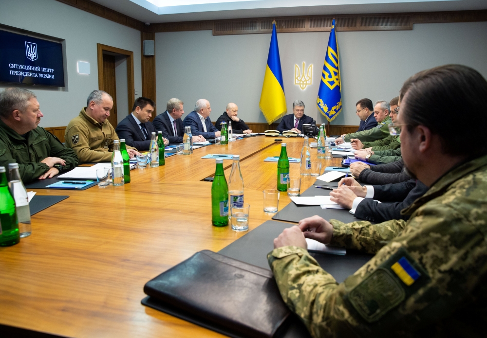 Ukrainian President Petro Poroshenko chairs a meeting with heads of military and security forces in Kiev, Ukraine November 30, 2018. Mykhailo Markiv/Ukrainian Presidential Press Service/Handout via REUTERS 