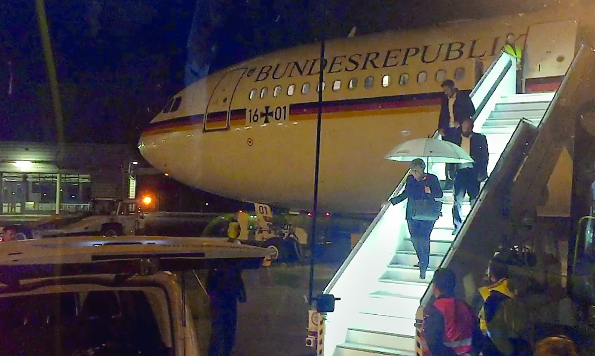 German Chancellor Angela Merkel steps down from Airbus 