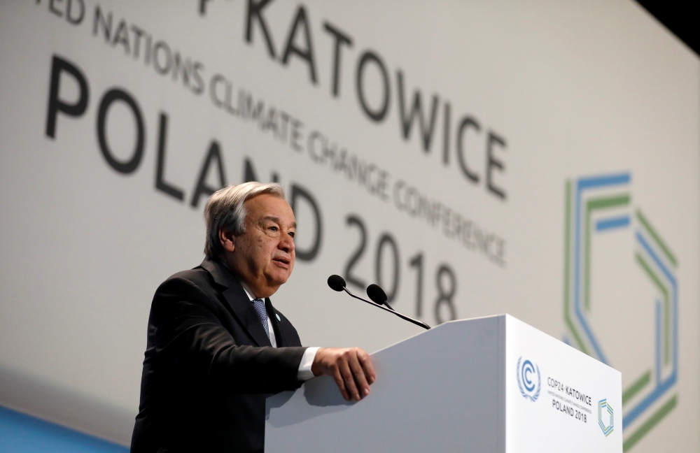 UN Secretary General Antonio Guterres addresses during the opening of COP24 UN Climate Change Conference 2018 in Katowice, Poland December 3, 2018. Reuters/Kacper Pempel