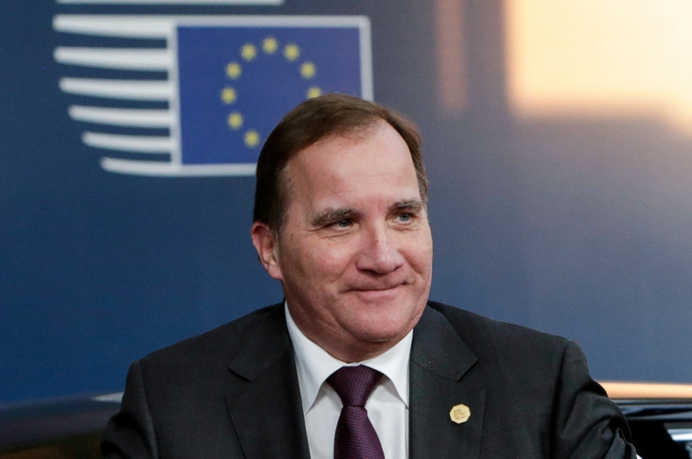 Swedish Prime Minister Stefan Lofven arrives at an European Union leaders summit in Brussels, Belgium October 17, 2018. Aris Oikonomou/ via Reuters