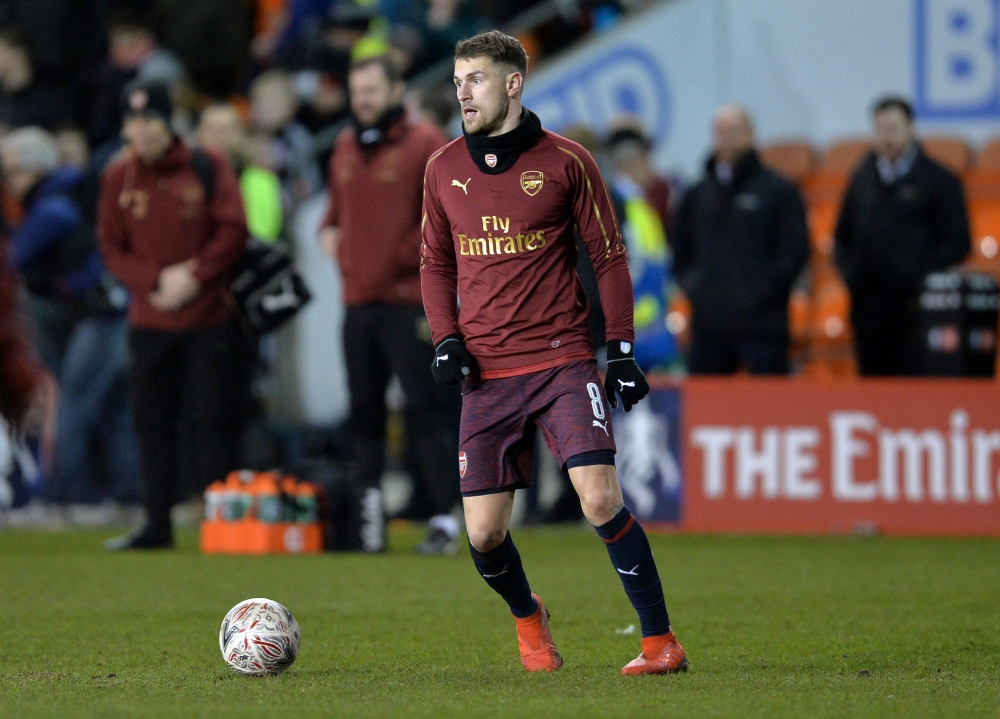 Arsenal's Aaron Ramsey during the warm up before the match REUTERS/Peter Powell