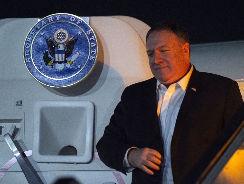 US Secretary of State Mike Pompeo arrives at the Cairo International Airport in the Egyptian capital on January 9, 2019.  AFP / POOL / ANDREW CABALLERO-REYNOLDS