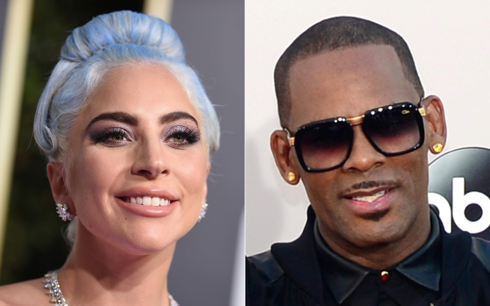 Singer Lady Gaga (L) at the 76th annual Golden Globe Awards on January 6, 2019, in Beverly Hills and singer R. Kelly at the 2013 American Music Awards on November 24, 2013, in Los Angeles.  AFP / Valerie Macon & Frederic J Brown
 