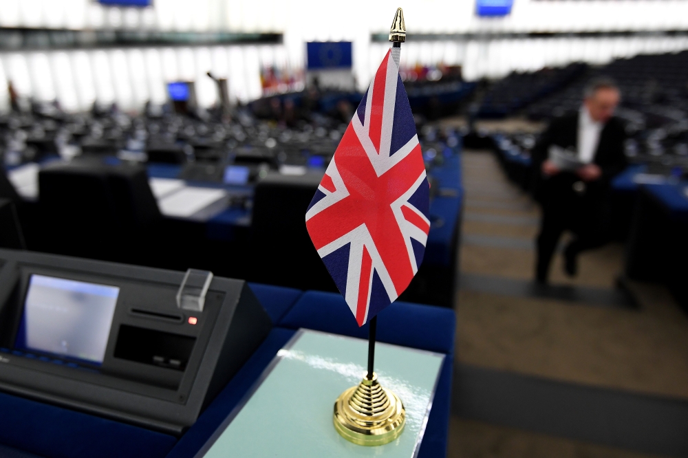 Britain's Union Jack national flag is pictured during a debate on Britain’s withdrawal from the EU during a plenary session at the European Parliament on January 16, 2018 in Strasbourg, eastern France. / AFP / FREDERICK FLORIN