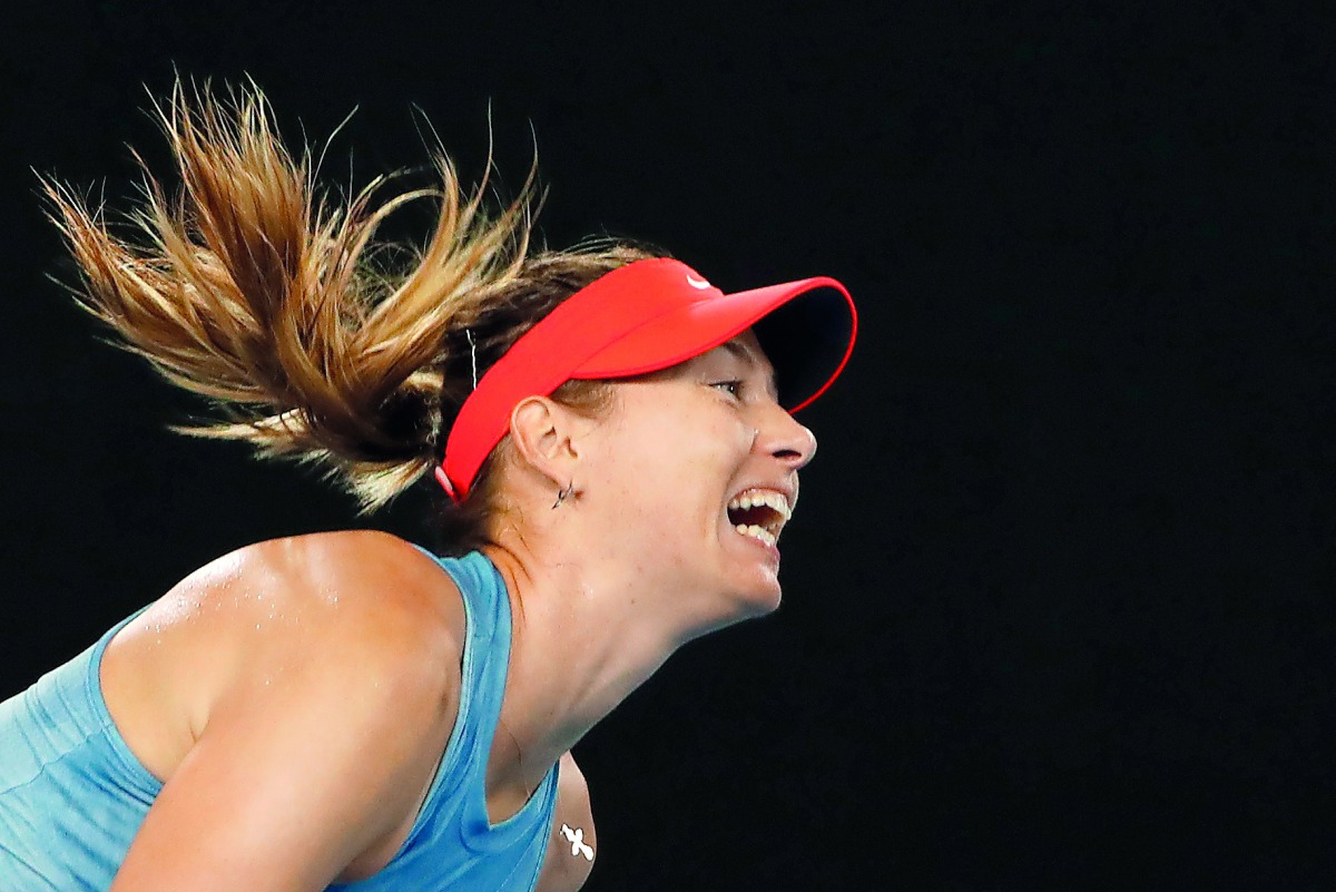 Russia’s Maria Sharapova in action during her second-round match against Sweden’s Rebecca Peterson during the Australian Open, yesterday.