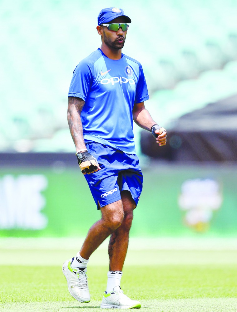 India's Shikhar Dhawan attends a team training session at the Sydney Cricket Ground in Sydney on January 11, 2019, ahead of a one-day international (ODI) match against Australia. AFP / Saeed Khan