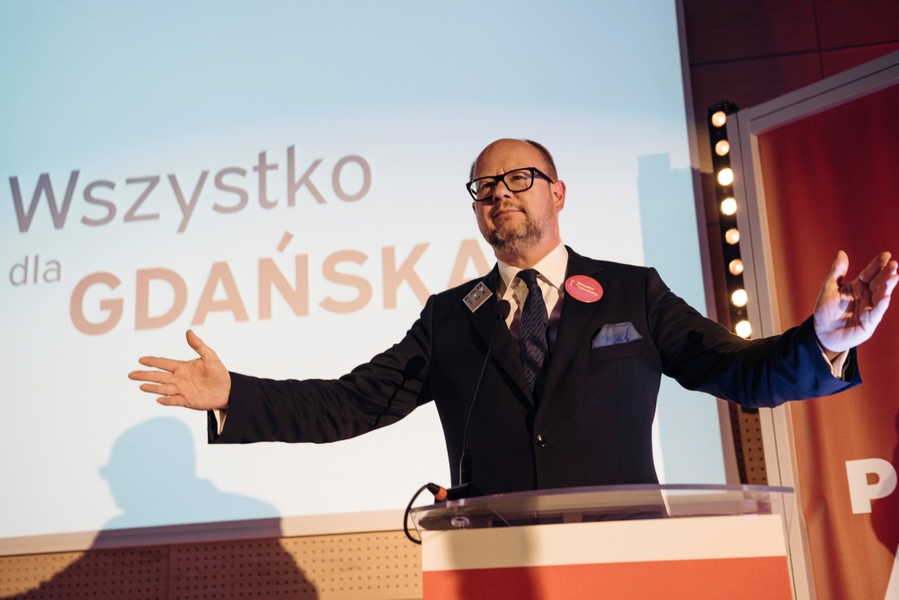 Gdansk's Mayor Pawel Adamowicz speaks during an election campaign meeting in Gdansk, Poland October 27, 2018.  Agencja Gazeta/Bartosz Banka via Reuters
