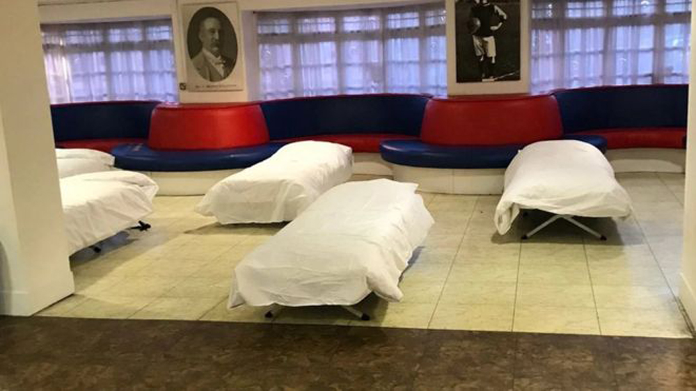 Camp beds are set up in a lounge in Crystal Palace's ground when temperatures drop below freezing. Credit: CRYSTAL PALACE F.C.
: 