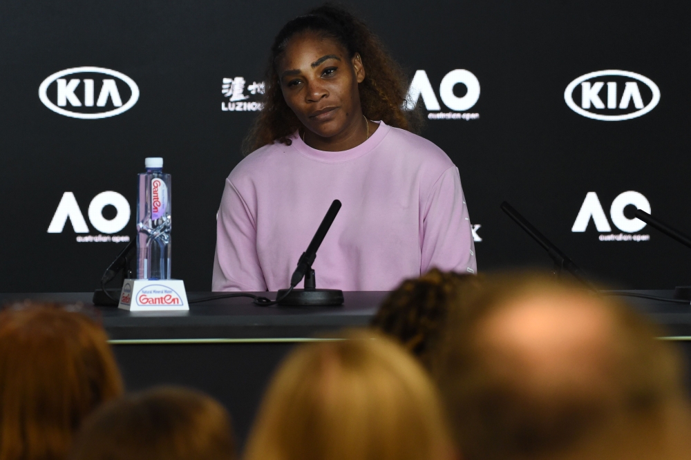 Serena Williams of the US attends a press conference after losing to Czech Republic's Karolina Pliskova in their women's singles quarter-final match on day ten of the Australian Open tennis tournament in Melbourne on January 23, 2019. AFP / Greg Wood 