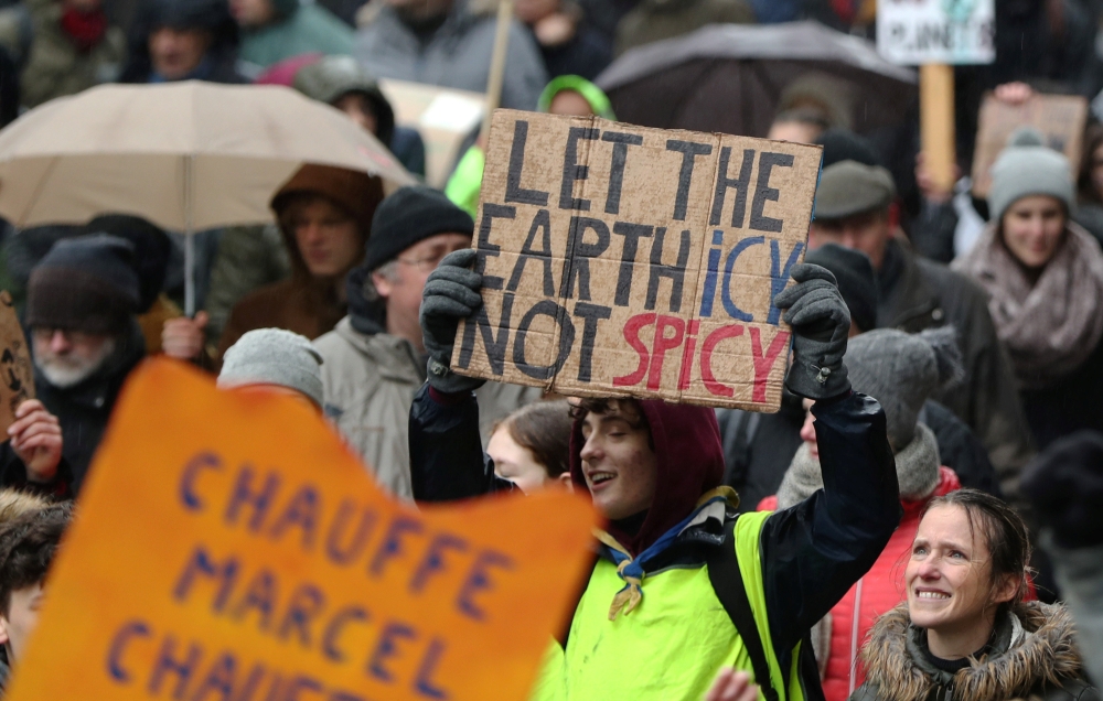 People take part in a march called 