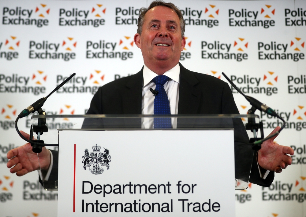 Britain's Secretary of State for International Trade Liam Fox delivers a speech in central London, Britain February 1, 2019. REUTERS/Hannah McKay