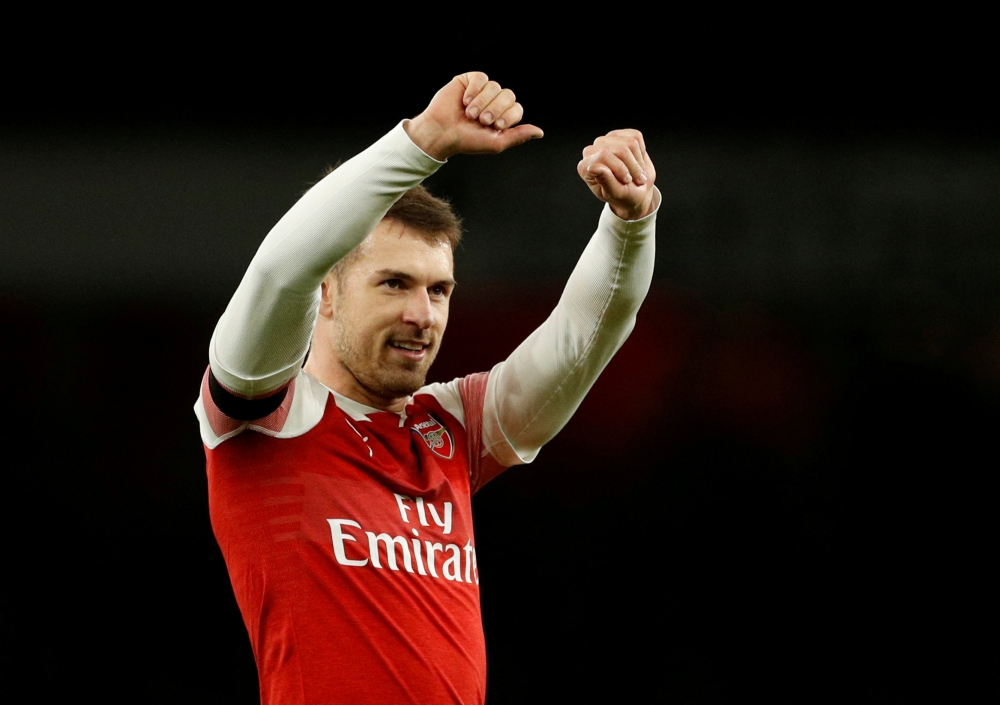 File photo of Arsenal's Aaron Ramsey celebrates after the match, January 1, 2019. Action Images via Reuters/John Sibley