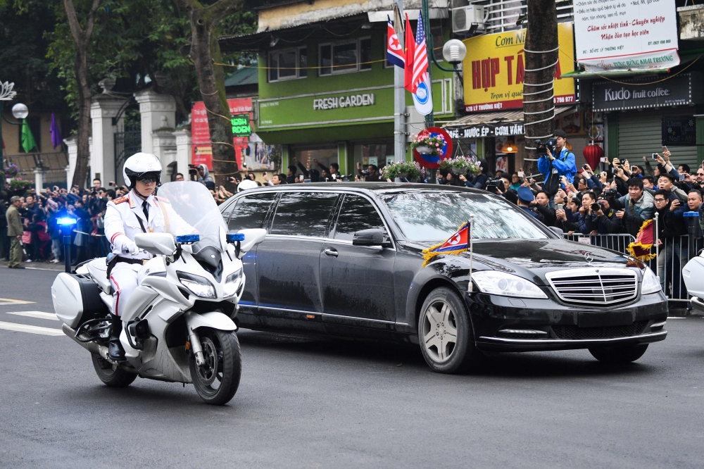 North Korean leader Kim Jong Un's motorcade arrives in Hanoi on February 26, 2019. North Korean leader Kim Jong Un crossed into Vietnam on February 26 after a marathon train journey for a second summit showdown with Donald Trump, with the world looking fo
