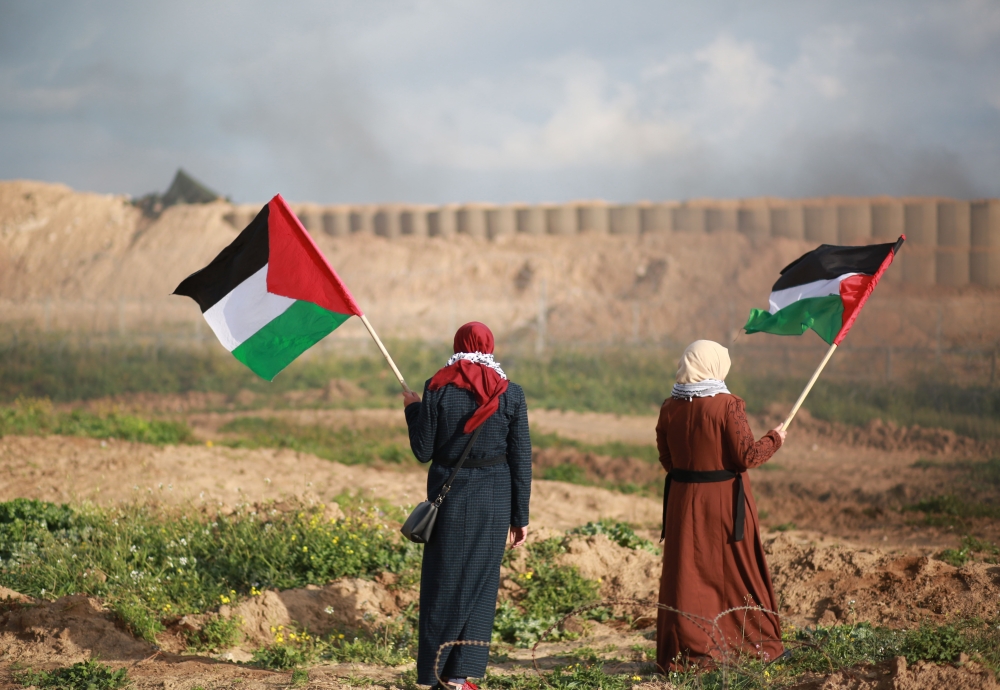 Palestinians hold Flags of Palestine during 