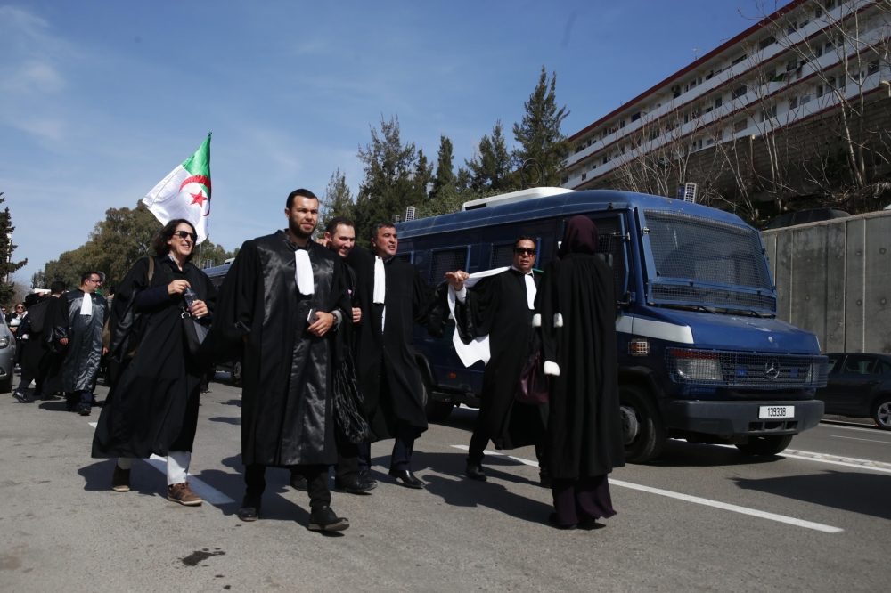 Security measures are taken as Algerian lawyers stage a protest march against candidacy of President Abdelaziz Bouteflika for a fifth term in Algiers, Algeria on March 07, 2019. Farouk Batiche - Anadolu Agency