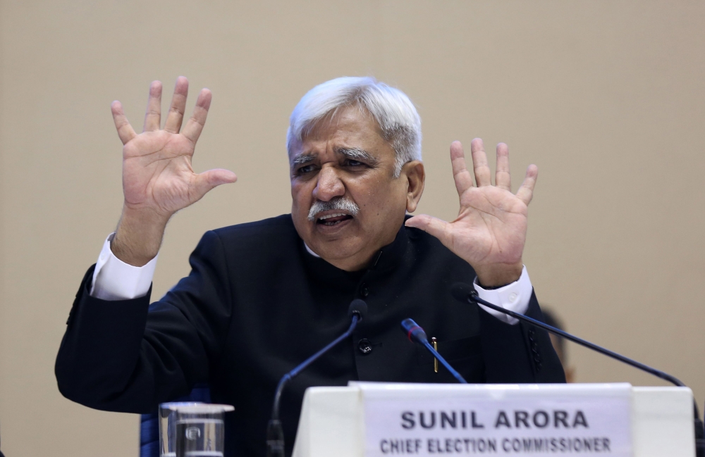 India's Chief Election Commissioner Sunil Arora speaks during a press conference in New Delhi on March 10, 2019. AFP