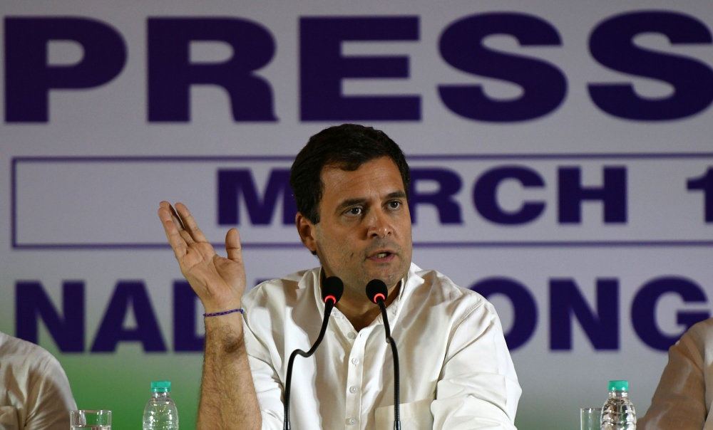 Rahul Gandhi, president of India's main opposition Congress party, speaks during a press conference in Chennai on March 13, 2019. (AFP / ARUN SANKAR)