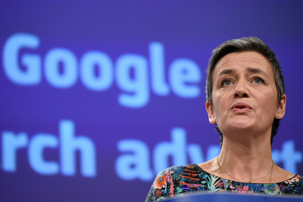 EU Commissioner of Competition Margrethe Vestager gives a joint press on Antitrust: Google online search advertising at the EU headquarters in Brussels on March 20, 2019. AFP / John Thys