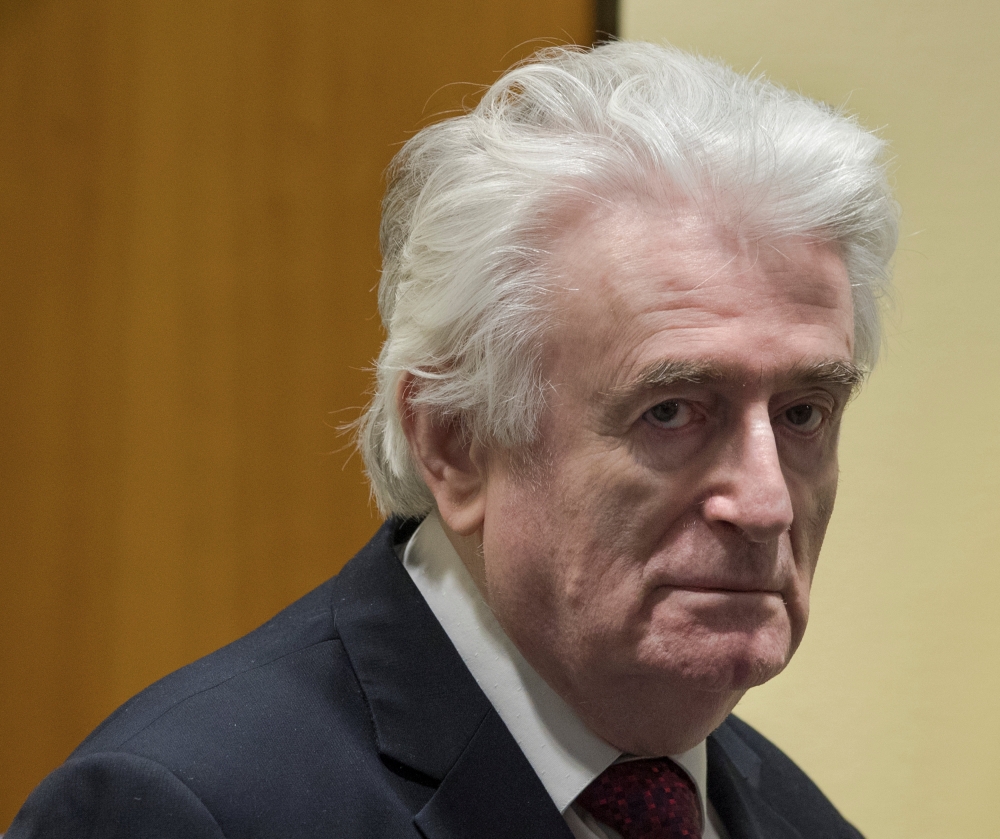 Former Bosnian Serb leader Radovan Karadzic appears before the Appeals Chamber of the International Residual Mechanism for Criminal Tribunals (