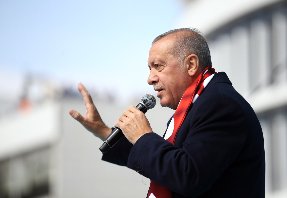 President of Turkey and the leader of Turkey's ruling Justice and Development (AK) Party Recep Tayyip Erdogan addresses the crowd during a campaign rally ahead of March 31 local elections, in Bolu, Turkey on March 27, 2019. Halil Sa??rkaya - Anadolu