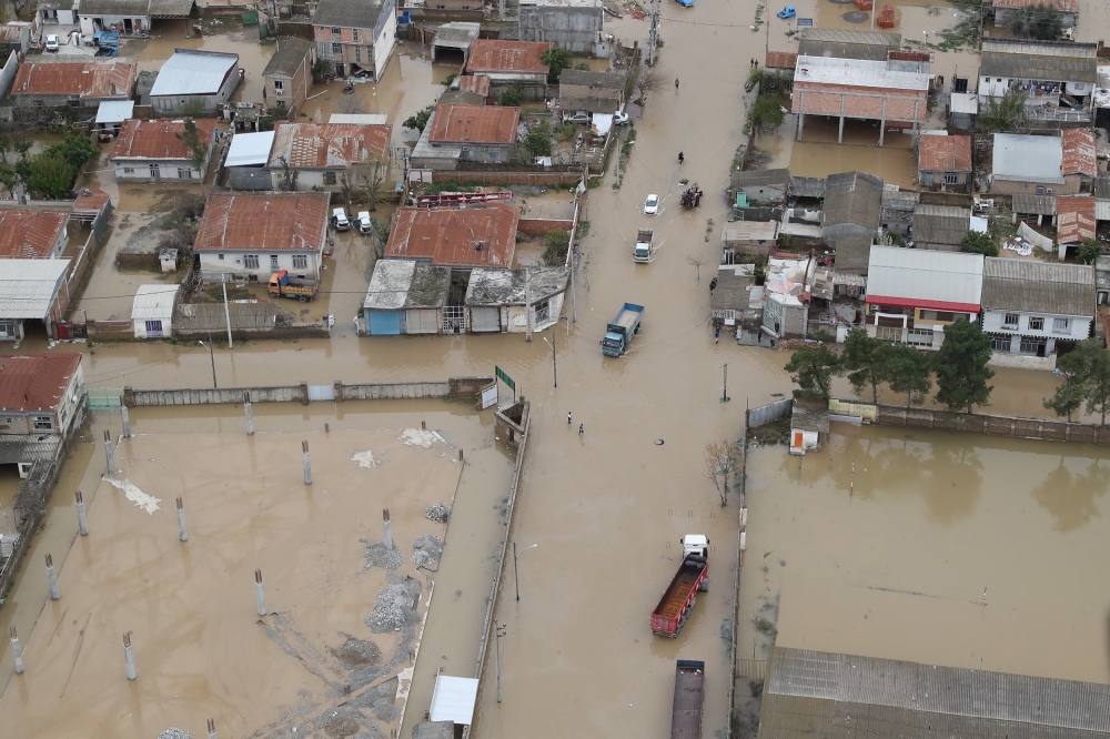 An aerial view of flood-hit areas in Golestan Province in northern Iran on March 21, 2019.