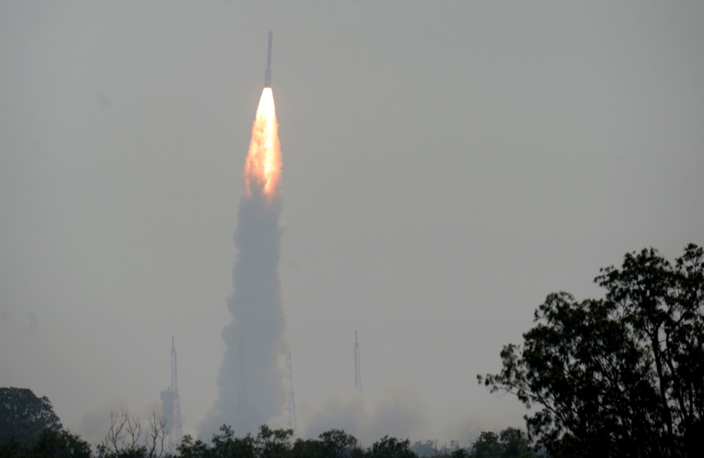 The Indian Space Research Organisation's (ISRO) Polar Satellite Launch Vehicle (PSLV-C45) launches India's Electromagnetic Spectrum Measurement satellite 'EMISAT' -- along with 28 satellites from other countries including Lithuania, Spain, Switzerland and