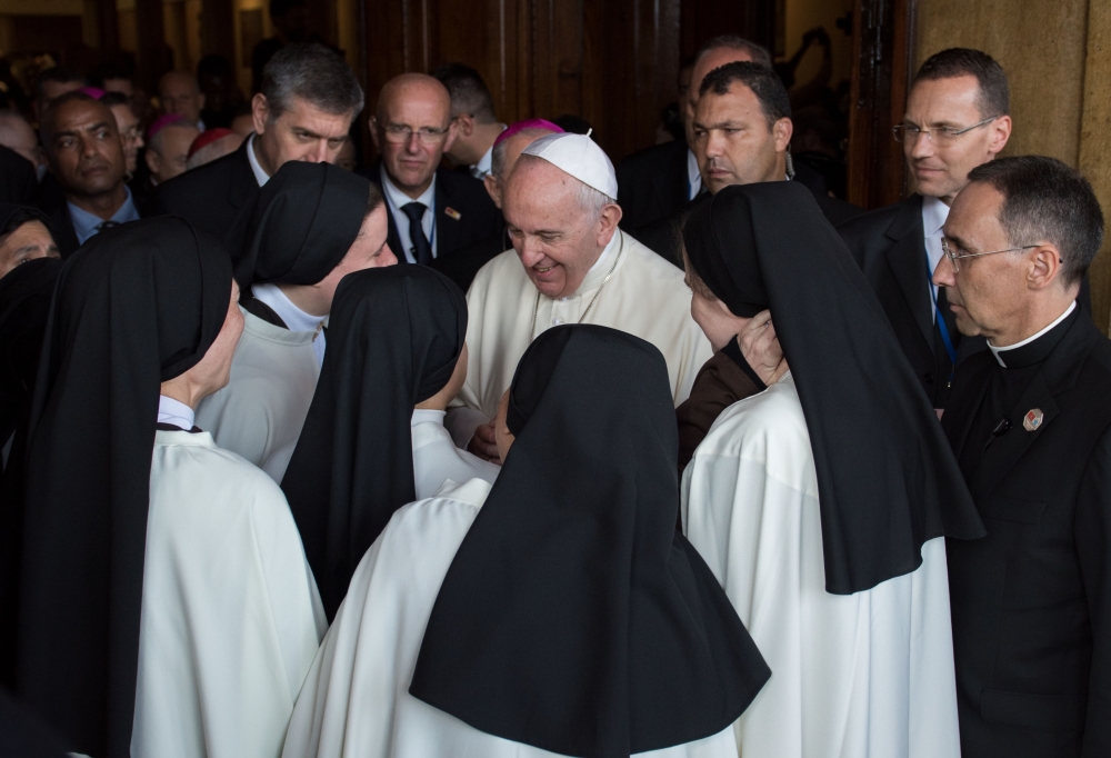 Pope Francis visits the St. Peter's Cathedral in Rabat, Morocco on March 31, 2019. (Jalal Morchidi/ Anadolu Agency)