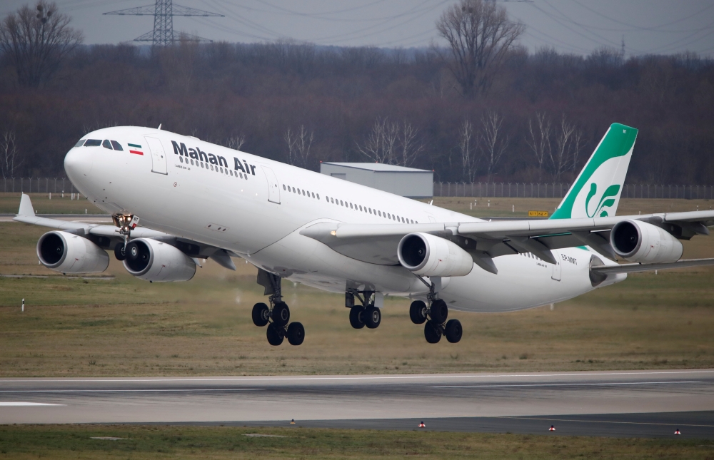 FILE PHOTO: An Airbus A340-300 of Iranian airline Mahan Air takes off from Duesseldorf airport DUS, Germany January 16, 2019. Picture taken January 16, 2019. REUTERS/Wolfgang Rattay