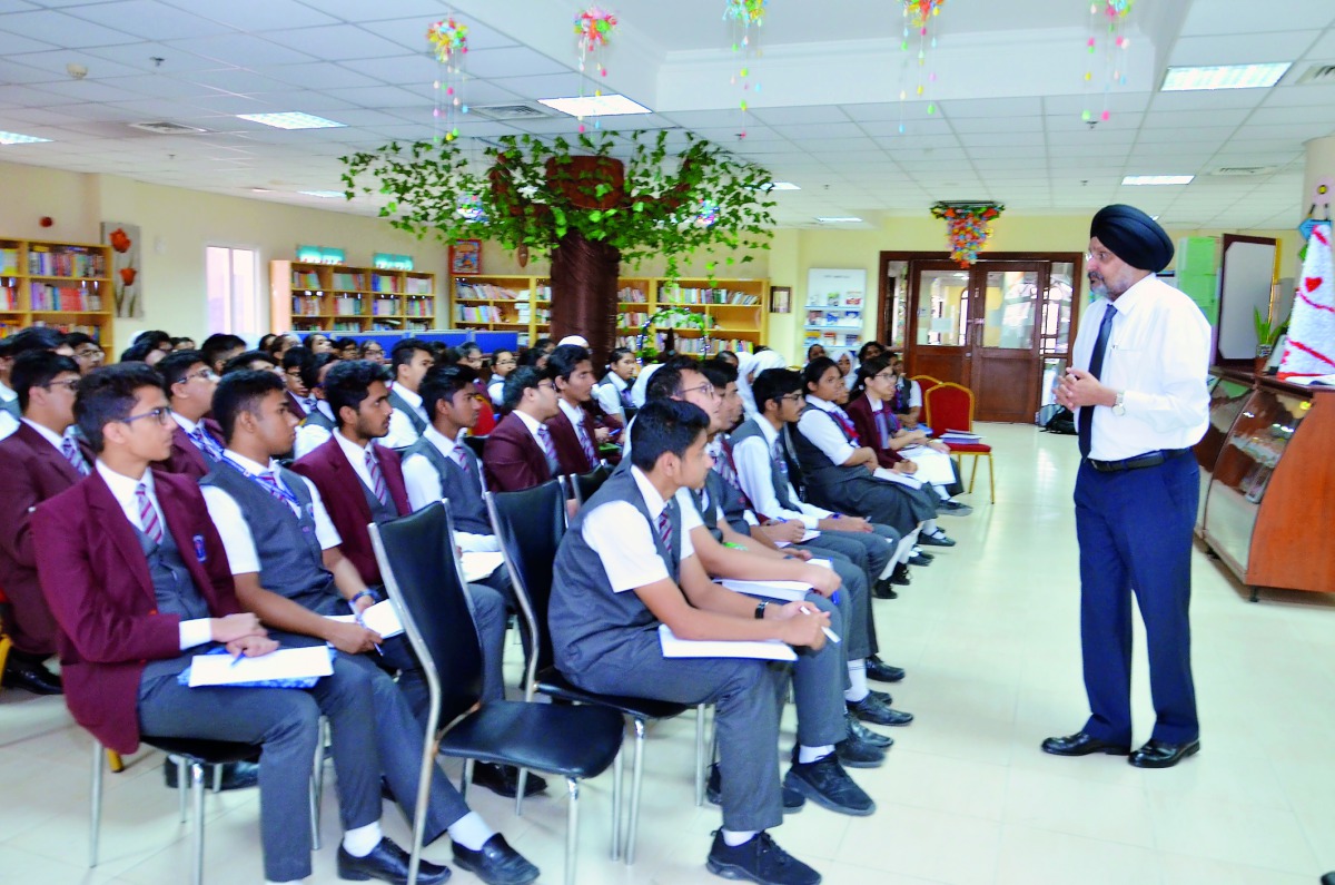 Dr G S Grewal, FCA, Ph. D, CAL(IIAM) during an interaction with  students at a seminar organised by the Birla Public School. 