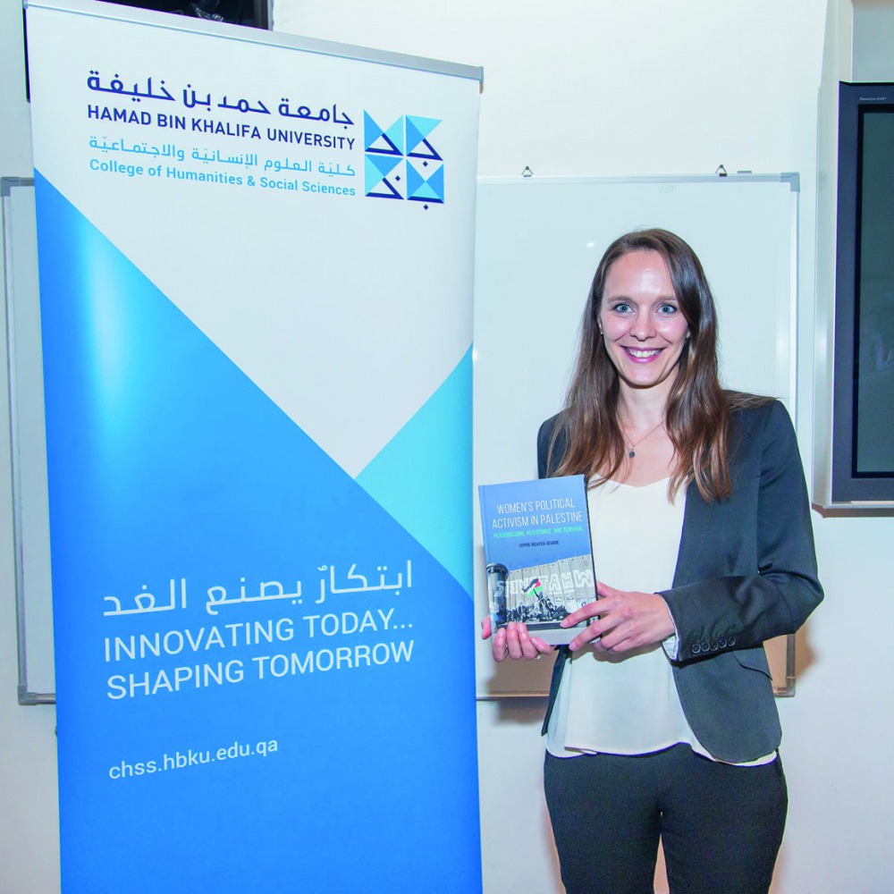 Dr. Sophie Richter-Devroe, Associate Professor in the Middle Eastern Studies Department at the College of Humanities and Social Sciences, during the launch of book and signing event at HBKU. 
