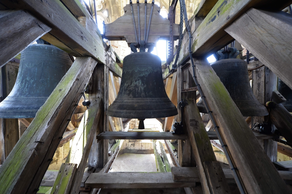 Anne, Elisabeth and Fulbert, the bells number 3, 4 and 5 of the Notre-Dame de Chartres cathedral in Chartres, western France, rebuilt after a fire in 1836, on April 17, 2019. AFP / Jean-Francois Monier