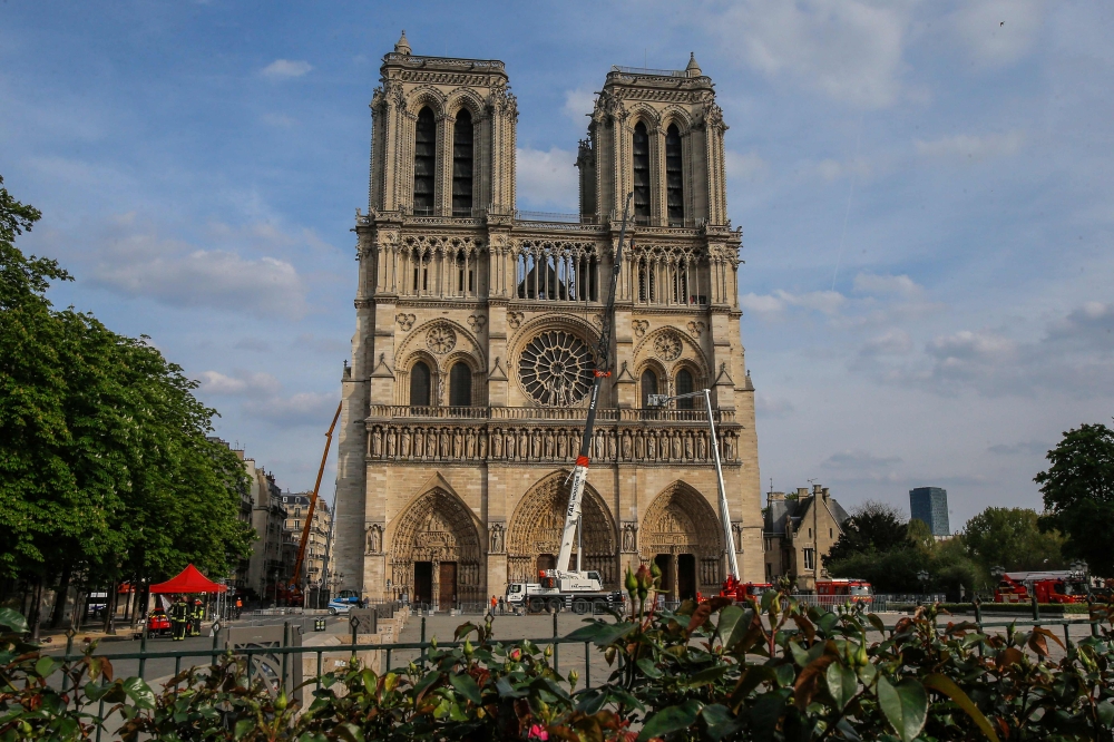 Notre Dame cathedral on April 18, 2019, three days after a fire engulfed the 850-year-old gothic masterpiece. AFP /pool/ Michel Euler 