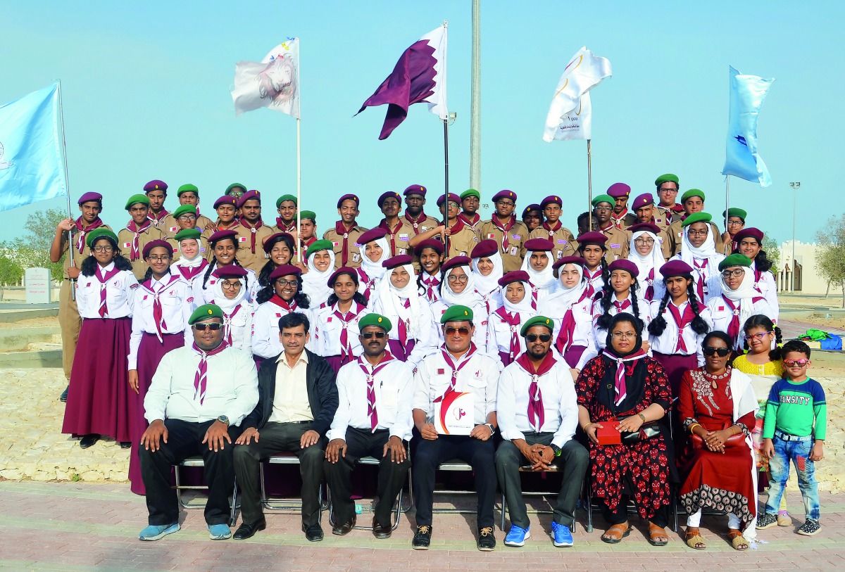 The Scout and Guides Unit of Ideal Indian School (IIS) with the officials of IIS at ‘Qatar Scouts Expats Nationality Jamboree & Camp Cooking’ organised by the Qatar Scouts and Guides Association at Marine Scouts Camp. 