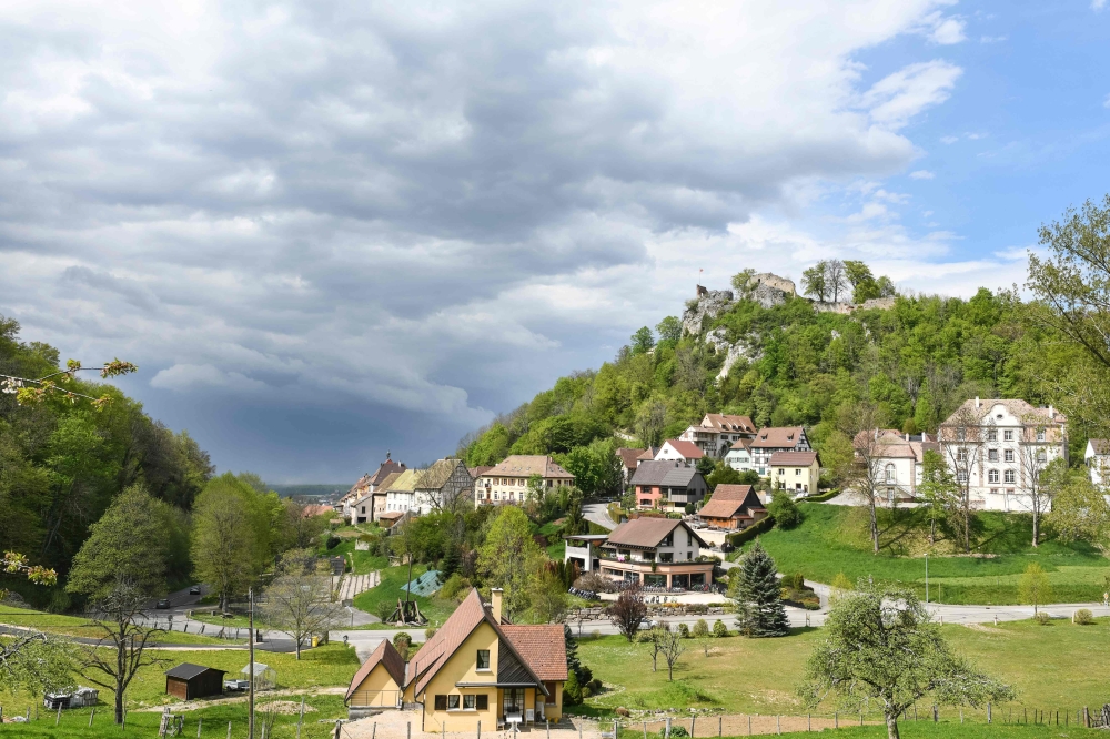 A general view taken on April 24, 2019 shows the village of Ferrette, eastern France. / AFP / SEBASTIEN BOZON
 