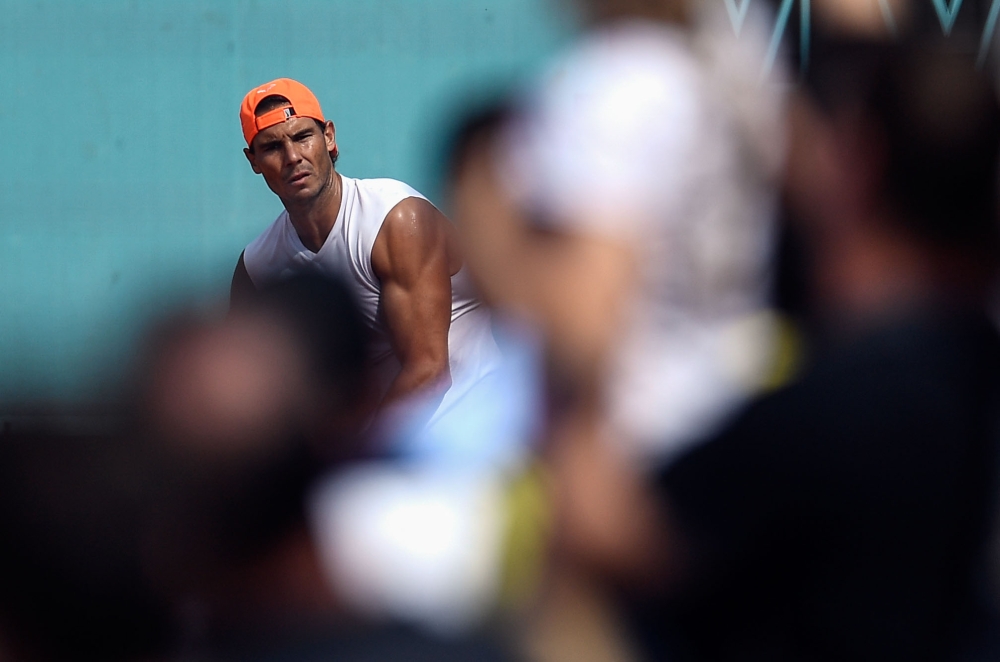 Spain's Rafael Nadal attends a training session during the ATP Madrid Open at the Caja Magica in Madrid on May 7, 2019. / AFP / OSCAR DEL POZO
