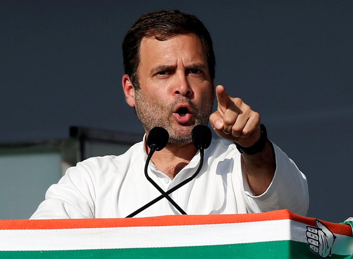 Rahul Gandhi, President of India's main opposition Congress party, addresses his party's supporters during a public meeting in Gandhinagar, Gujarat, March 12, 2019. REUTERS/Amit Dave/Files