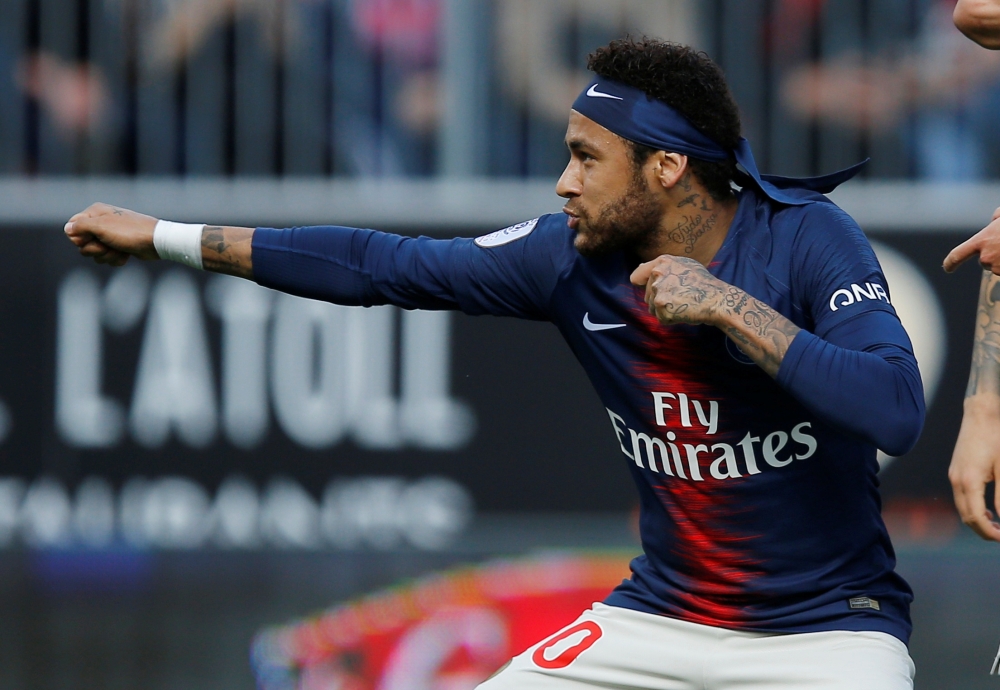 Paris St Germain's Neymar celebrates scoring their first goal REUTERS/Stephane Mahe