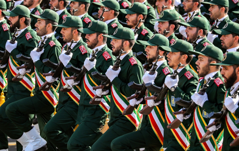Iran Revolutionary Guards Corps march during the annual military parade marking the anniversary of the outbreak of the devastating 1980-1988 war with Iraq, Tehran, September 22, 2018. (AFP) 