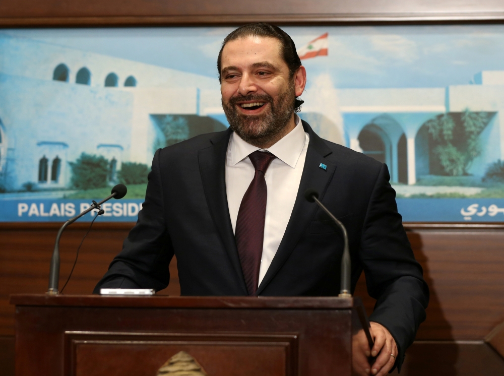 File photo of Lebanon's Prime Minister Saad al-Hariri reacts, after the announcement of the new government at the presidential palace in Baabda, Lebanon January 31, 2019. REUTERS/Mohamed Azakir/File Photo