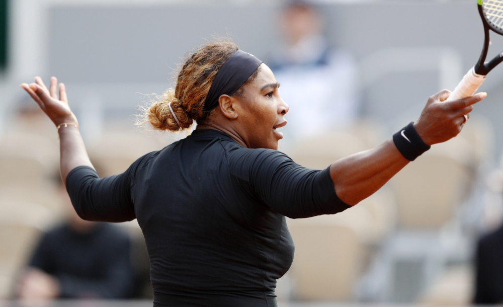 Serena Williams of the U.S. gestures during her first round match against Russia's Vitalia Diatchenko. REUTERS/Vincent Kessler