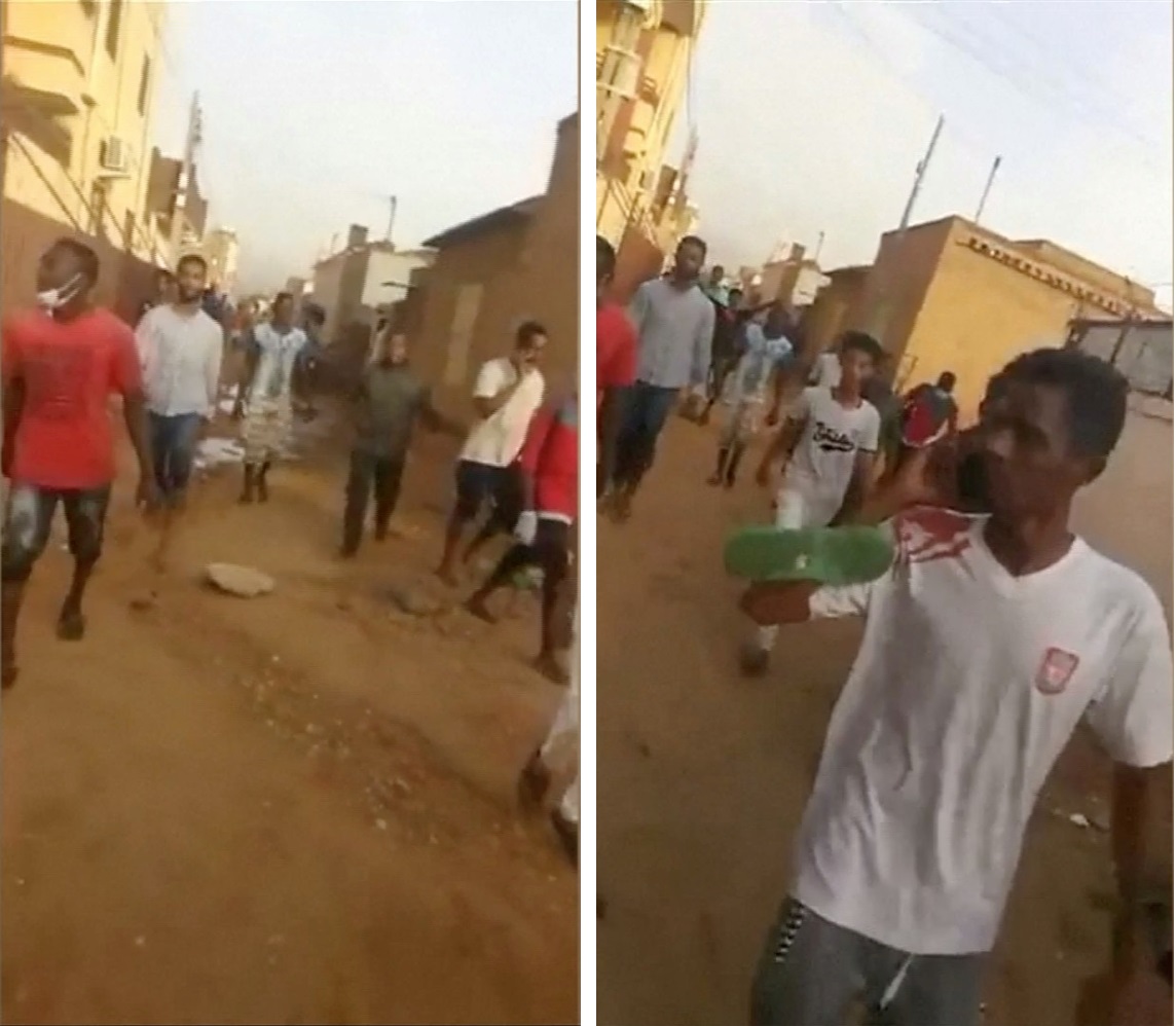 Collage of protesters fleeing along side streets away from a sit-in, after security forces tried to disperse them, in central Khartoum, Sudan in this still frame taken from June 3, 2019, social media video. Sudan Congress Party/via Reuters
