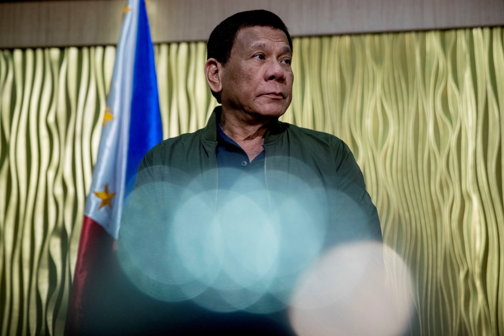 FILE PHOTO: Philippines President Rodrigo Duterte arrives to greet the U.S. Secretary of State Mike Pompeo at Colonel Jesus Villamor Air Base in Manila, Philippines, Thursday, February 28, 2019. Andrew Harnik/Pool via REUTERS/File Photo